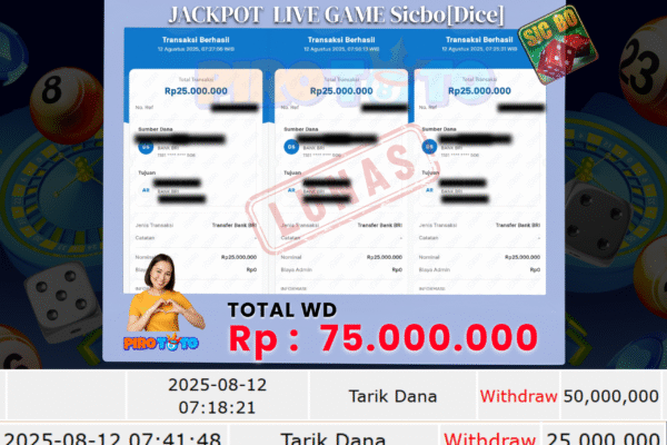 Bukti Kemenangan Permainan Live Games Sicbo Di Situs PIROTOTO Untuk Akun Konxxxx